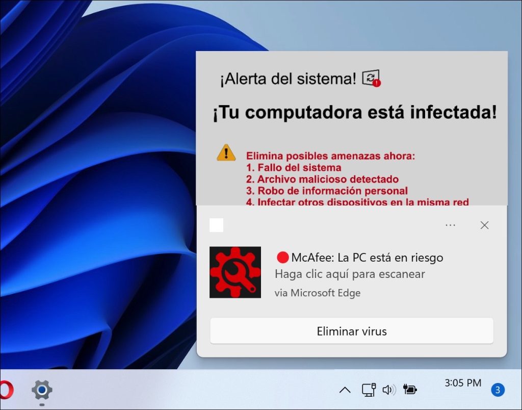 Alertas falsas de antivirus