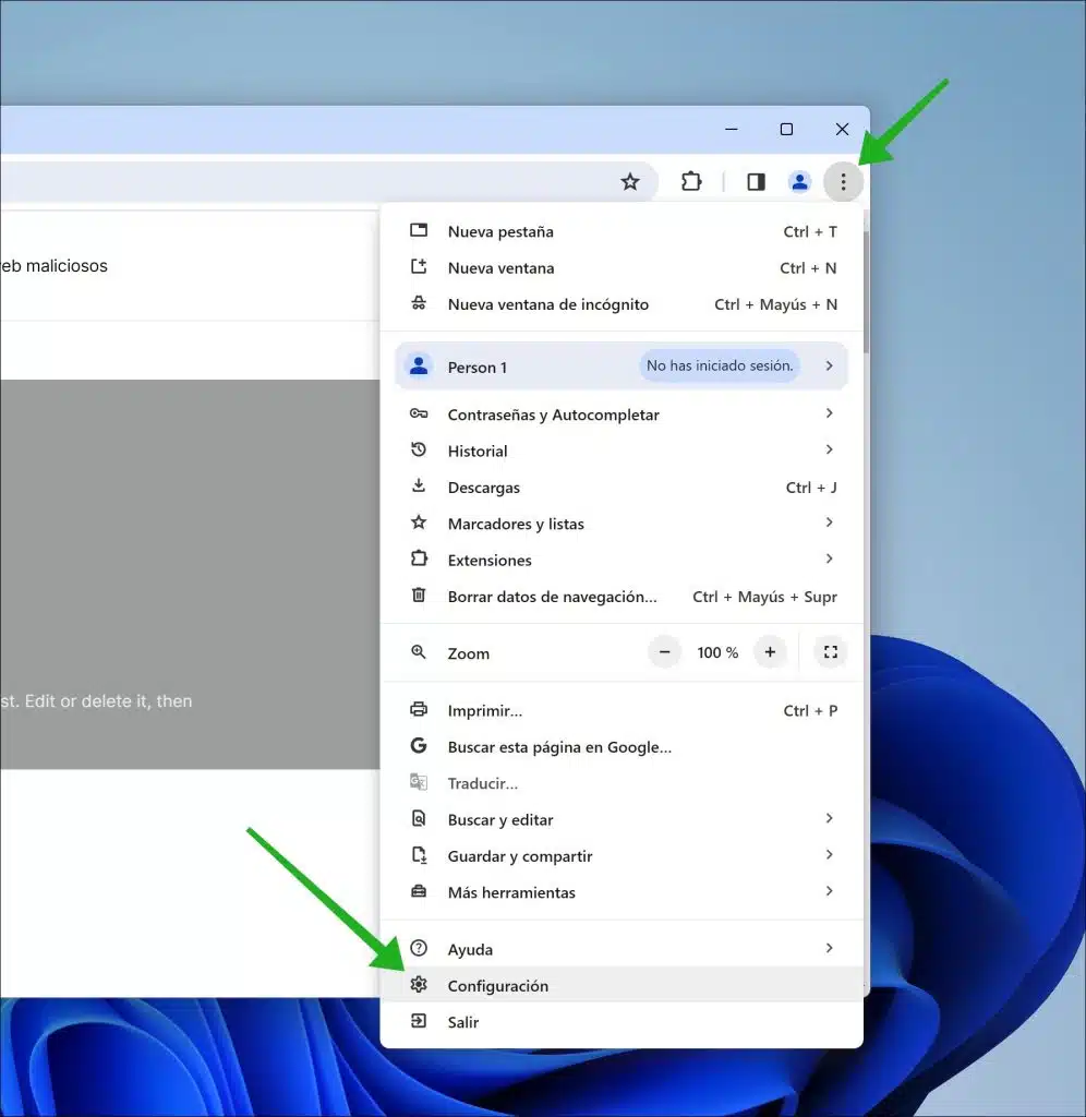 Abrir la configuración de Google Chrome